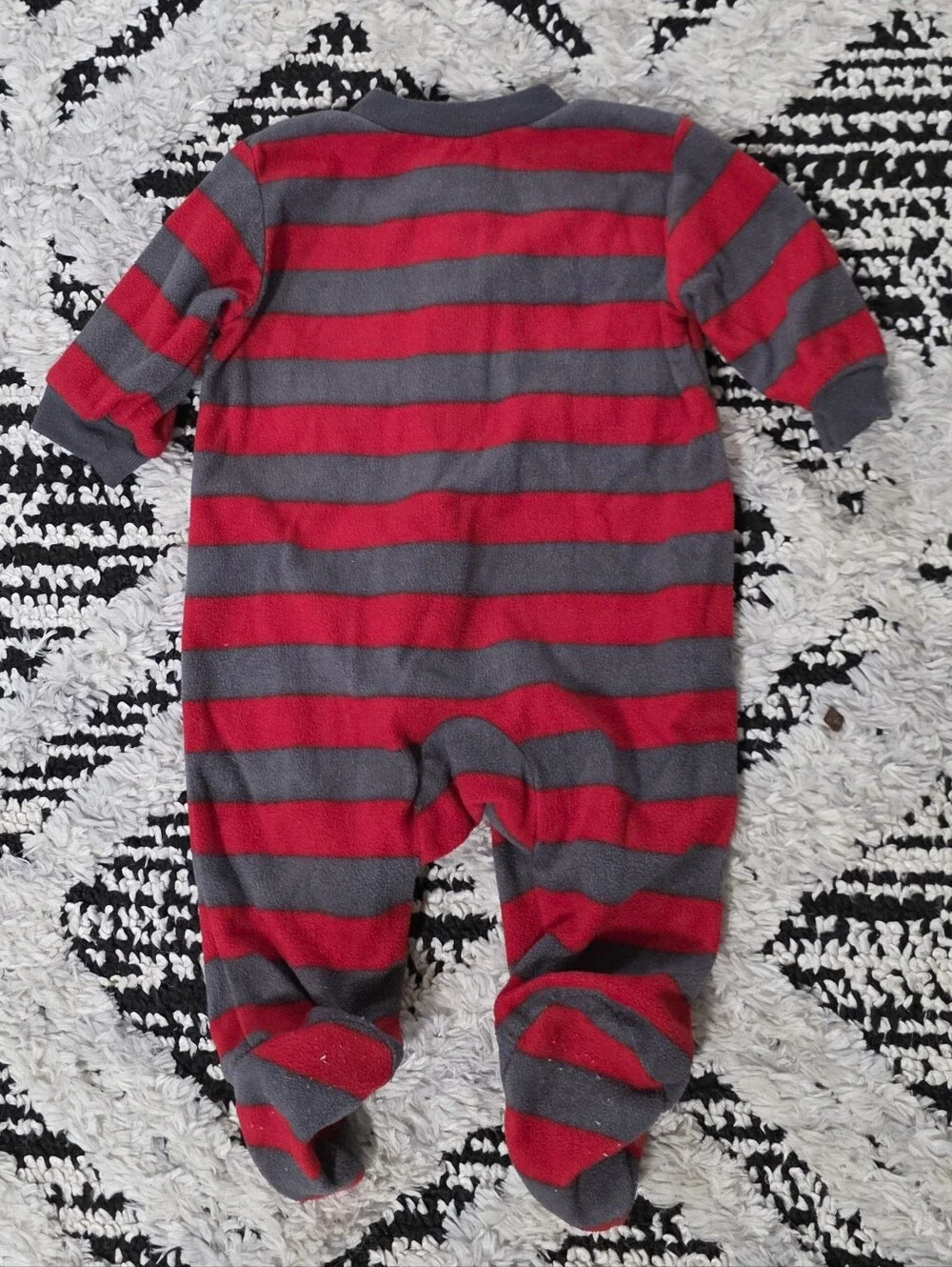 Carter's Baby Boy Red & Gray Fleece Striped Sleeper with Dog Embroidery 3 Mos